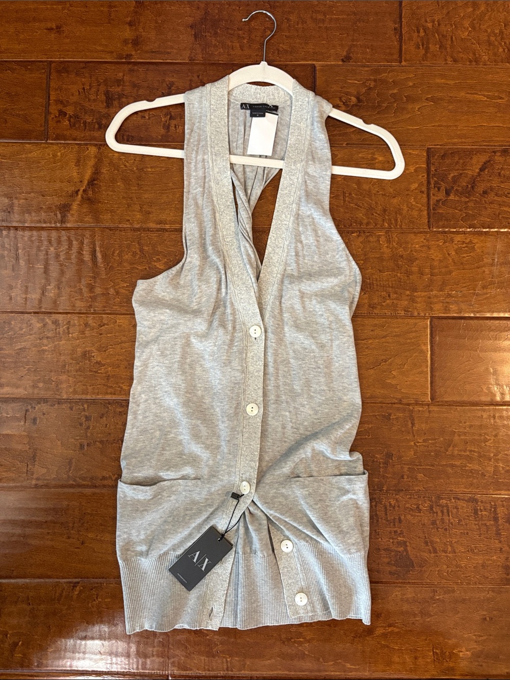 Armani Exchange Light Gray Sleeveless Button-Front Knit Vest